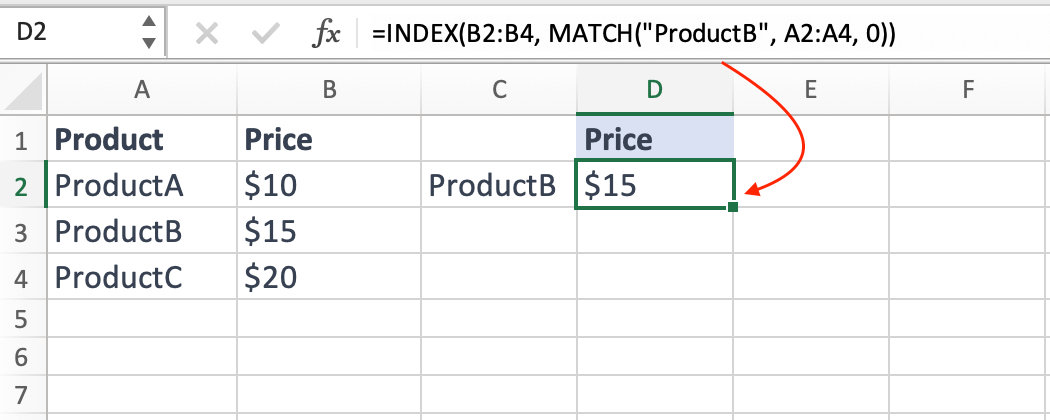 Basic Index Match in Excel Example