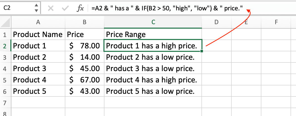 Combining Cells with Conditional Statements